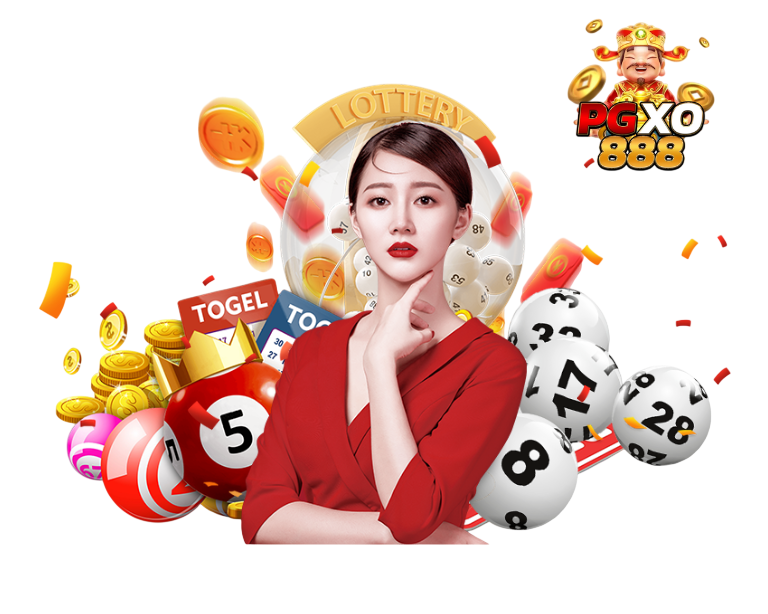 ภาพโปรโมท PGXO888 มีหญิงสาวสวมชุดสีแดงยืนโพสท่ามั่นใจ รายล้อมด้วยลูกบอลตัวเลข ลอตเตอรี่ เหรียญทอง และสัญลักษณ์เกมเสี่ยงโชค บนพื้นหลังสีดำ สื่อถึงการเล่นง่าย ลุ้นรางวัล และโอกาสทำกำไร